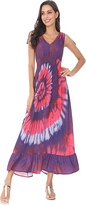 LONGLING Women's Bohemian Round-Necked Long Sleeved Casual Holiday Dress with Pockets | Amazon (US)