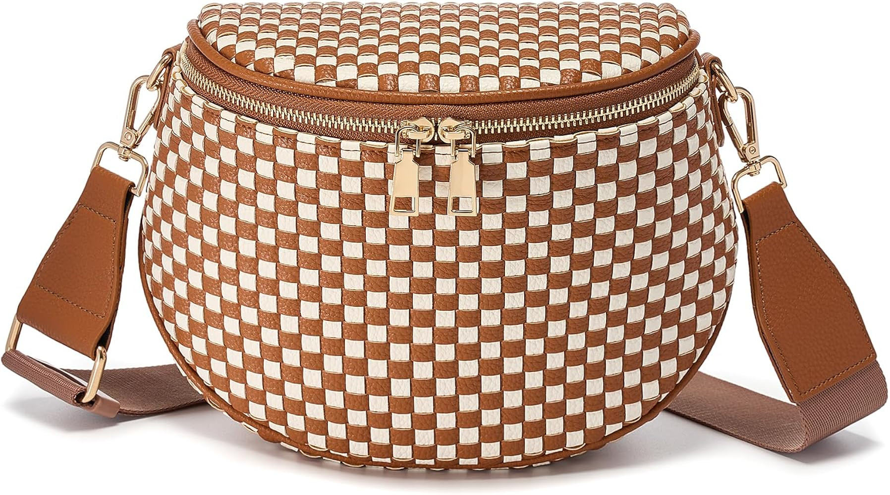 Trendy Woven Checkered Crossbody Bum Bag for Women\uff0cPU Leather Checkered Purse Fanny Packs Be... | Amazon (US)