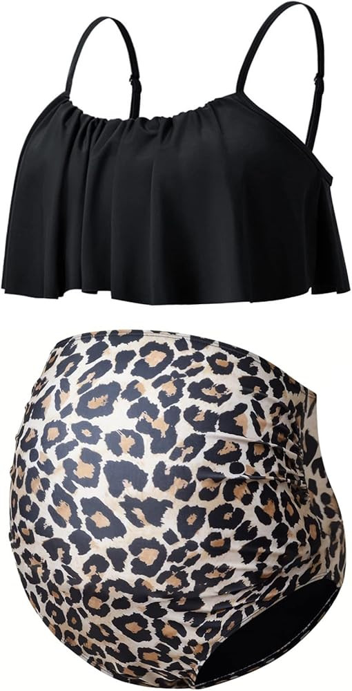 DEBELLY Maternity Bikini Set Two Piece Swimsuit Ruffle Women Bathing Suits High Waist Vintage Pre... | Amazon (US)