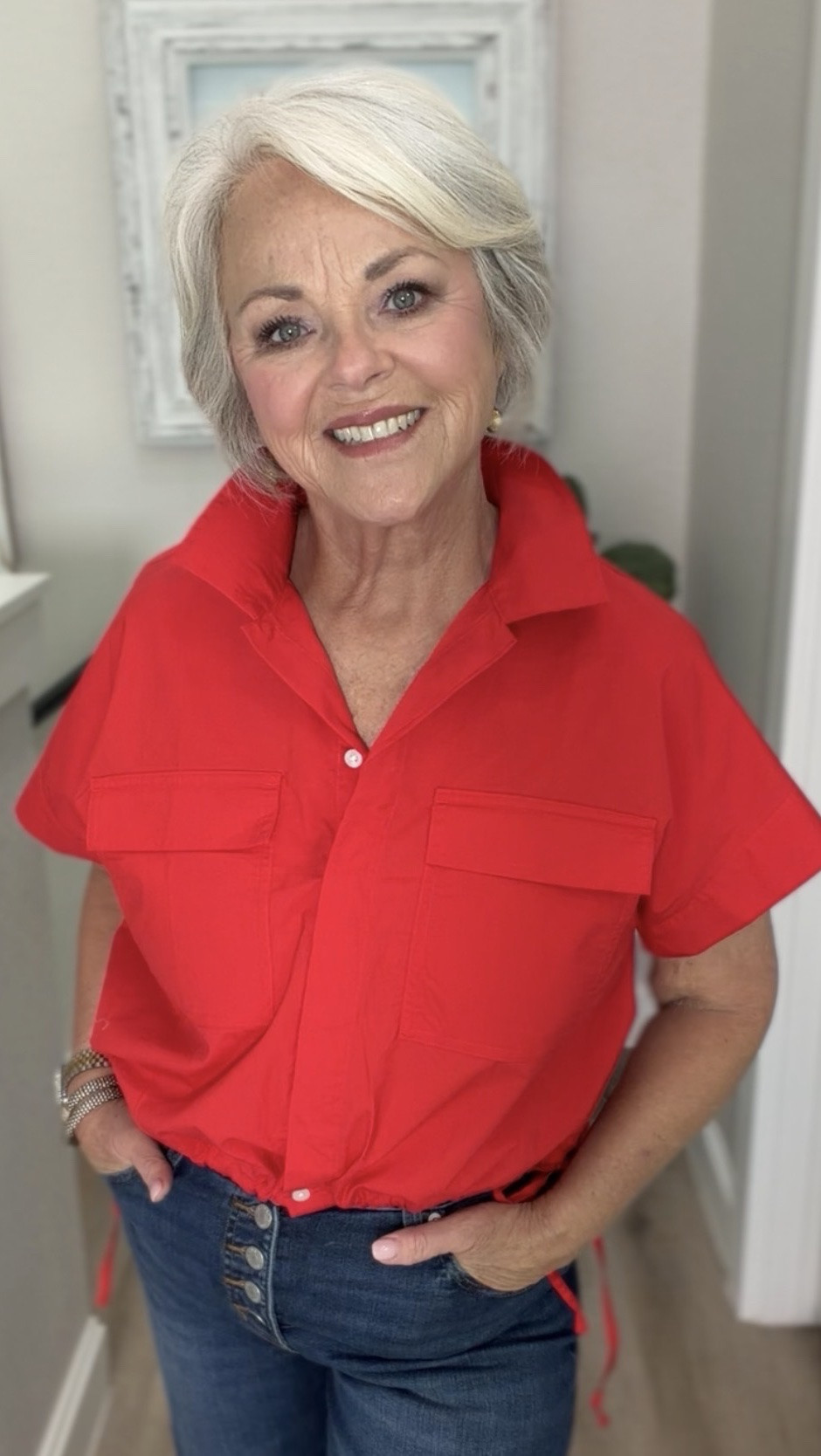 Loving this outfit for summer!!!! The red crisp shirt will keep me cool on these hot summer days!!! These jeans are so flattering and come in several colors.  I’m wearing a medium in the blouse and a size 6 in the jeans!!!

#LTKootd #LTKMidsize #LTKOver40