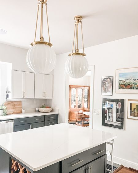 I love the way these pendants look in our kitchen 🤍 Kitchen Inspo, kitchen pendants, brass pendants, globe pendants, rejuvenation, kitchen island, kitchen lighting, pendant lighting, kitchen update, kitchen renovation, modern kitchen, modern lighting, traditional kitchen, home finds



#LTKstyletip #LTKfamily #LTKhome