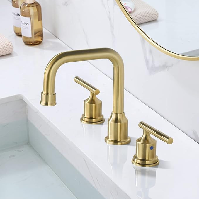 WOWOW Brushed Gold Bathroom Faucet Widespread Bathroom Sink Faucet 2 Handle Lavatory Tap 3 Holes ... | Amazon (US)