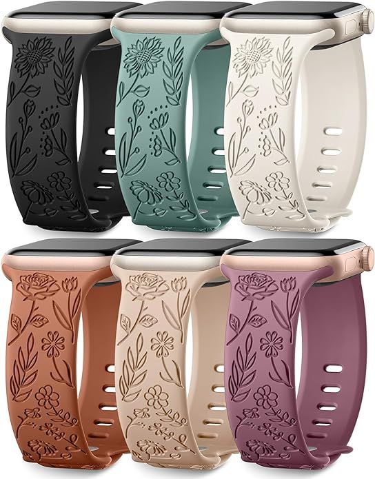 6 Pack Floral Engraved Bands Compatible with Apple Watch Band 44mm 40mm 38mm 41mm 45mm 49mm 42mm ... | Amazon (US)