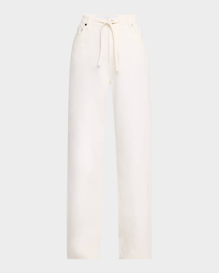 Dunn Drawstring Wide-Leg Jeans with Crochet Trim | Neiman Marcus