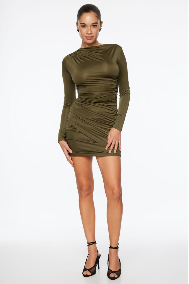 Long Sleeve Draped Mini Dress | Dynamite Clothing