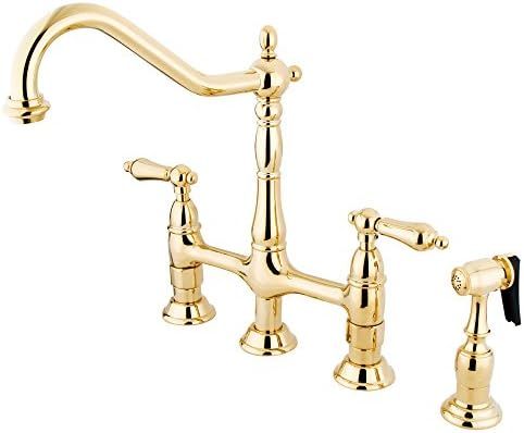 Kingston Brass KS1272ALBS Heritage Kitchen Faucet with Brass Sprayer, 8-3/4-Inch, Polished Brass | Amazon (US)