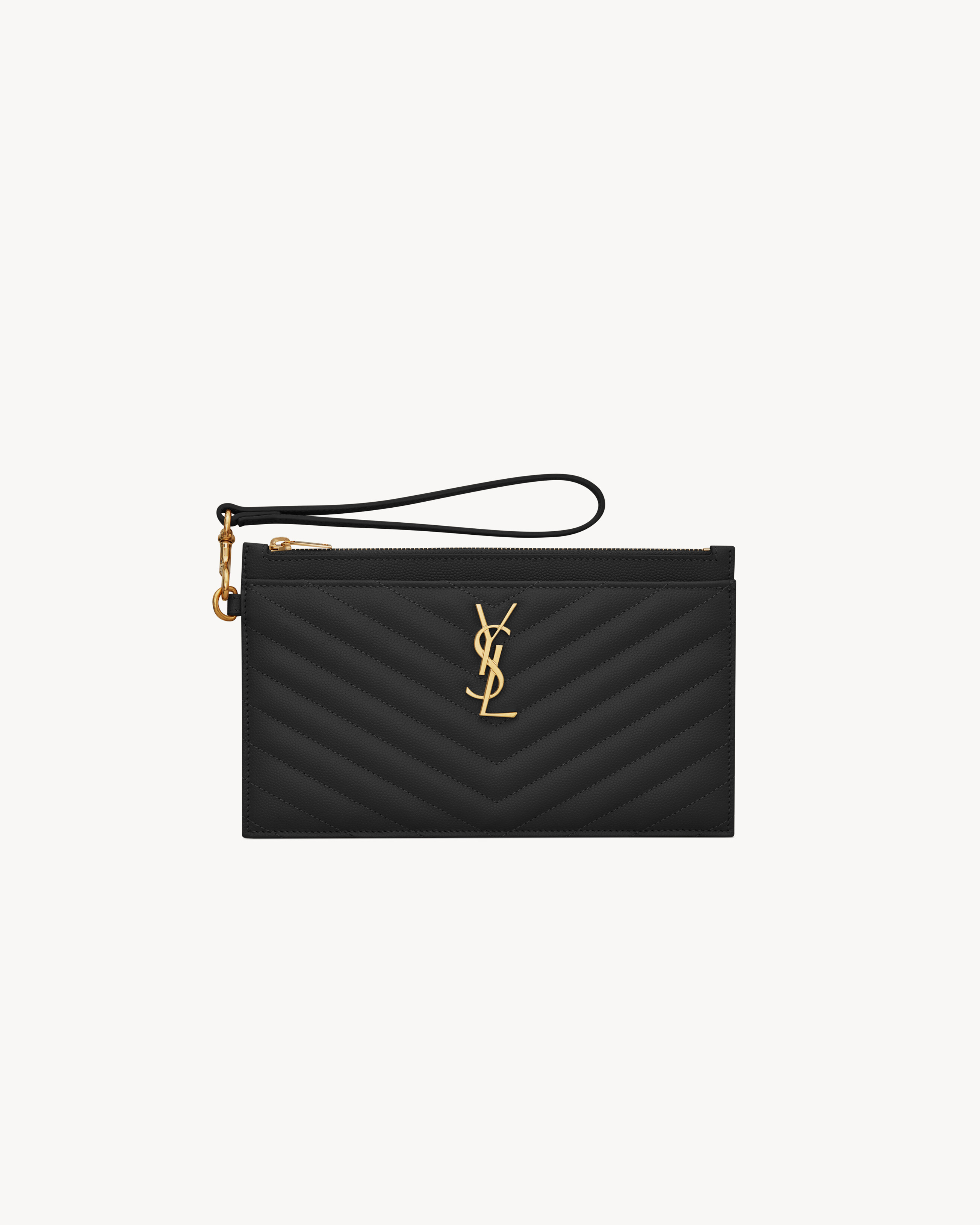 Saint Laurent Cassandre Matelassé Large Pouch In Grain De Poudre Leather - Black - Women - One Sizenisex | Saint Laurent Inc. (Global)
