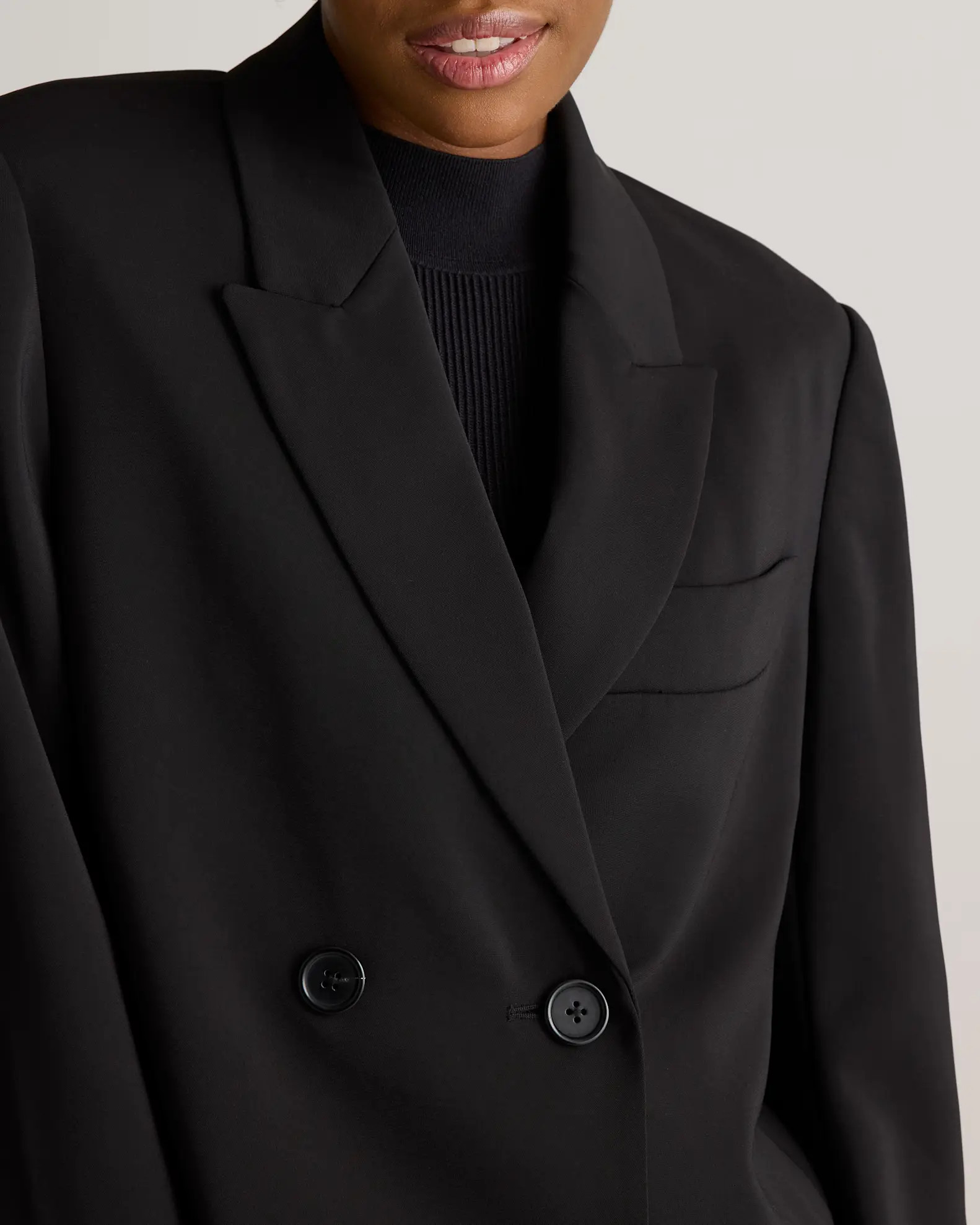 Stretch Crepe Double-Breasted Blazer in Black | Quince