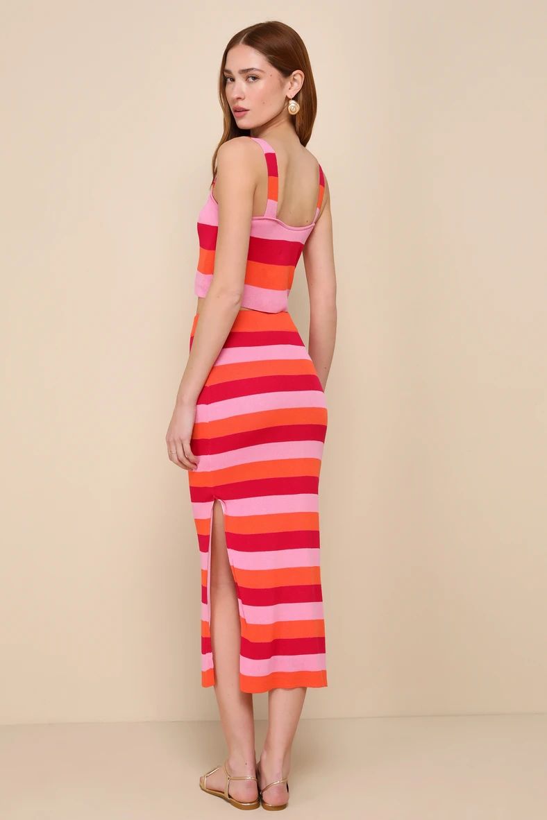 Sunny Brilliance Pink Striped Two-Piece Midi Sweater Dress | Lulus