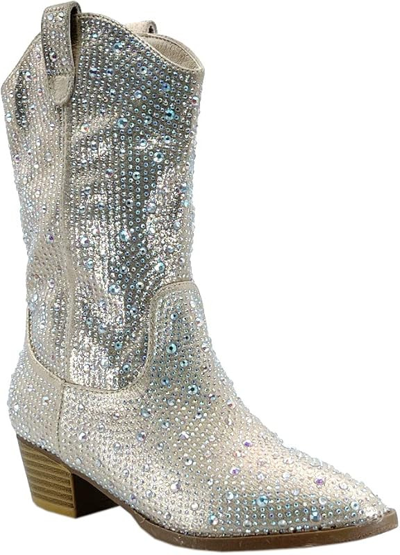 ABSOLEX Girls' Western Cowgirl Cowboy Pointed Toe Rhinestone Low Heel Boots | Amazon (US)