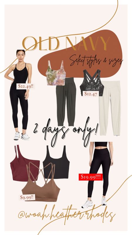 #OldNavy coming through with the sales! Our favorite leggings, $19.99!!!! Select activewear is 50% off and an additional 40% off at checkout… TWO DAYS ONLY!! #OldNavyfashion #fashionfinds #OldNavysales #athleisure 

#LTKSeasonal #LTKsalealert #LTKfitness