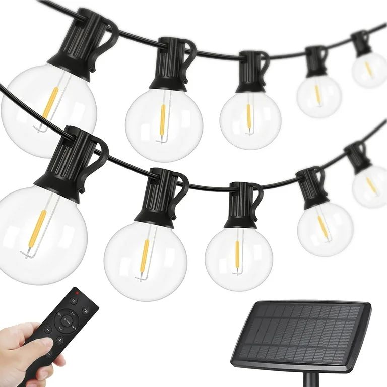 SZRSTH Solar Outdoor String Lights, 50FT Patio Decor Lights with Remote 25 Shatterproof LED Bulbs... | Walmart (US)