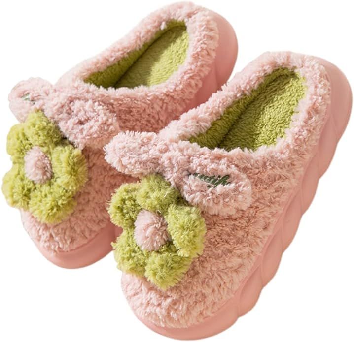 WYIKE Women's Slippers Adult Warm Plush Flowers Indoor Non-slip Home Thick Bottom Winter Men's Co... | Amazon (US)
