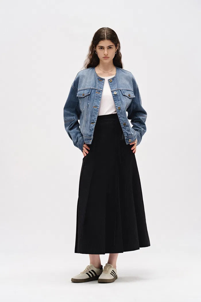 Helmingham Round Neck Jacket in Lyocell Denim | Fabrique