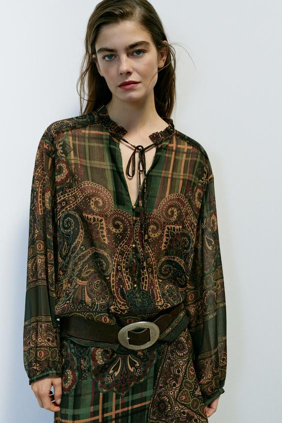 PRINTED BOW BLOUSE | Zara US