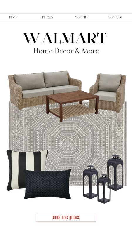 Patio furniture perfect for this Summer season - wicker sofa patio & coffee table set, wicker chairs, candle holder lamps, outdoor patterned medallion rug. 

#LTKSeasonal #LTKOver40 #LTKHome