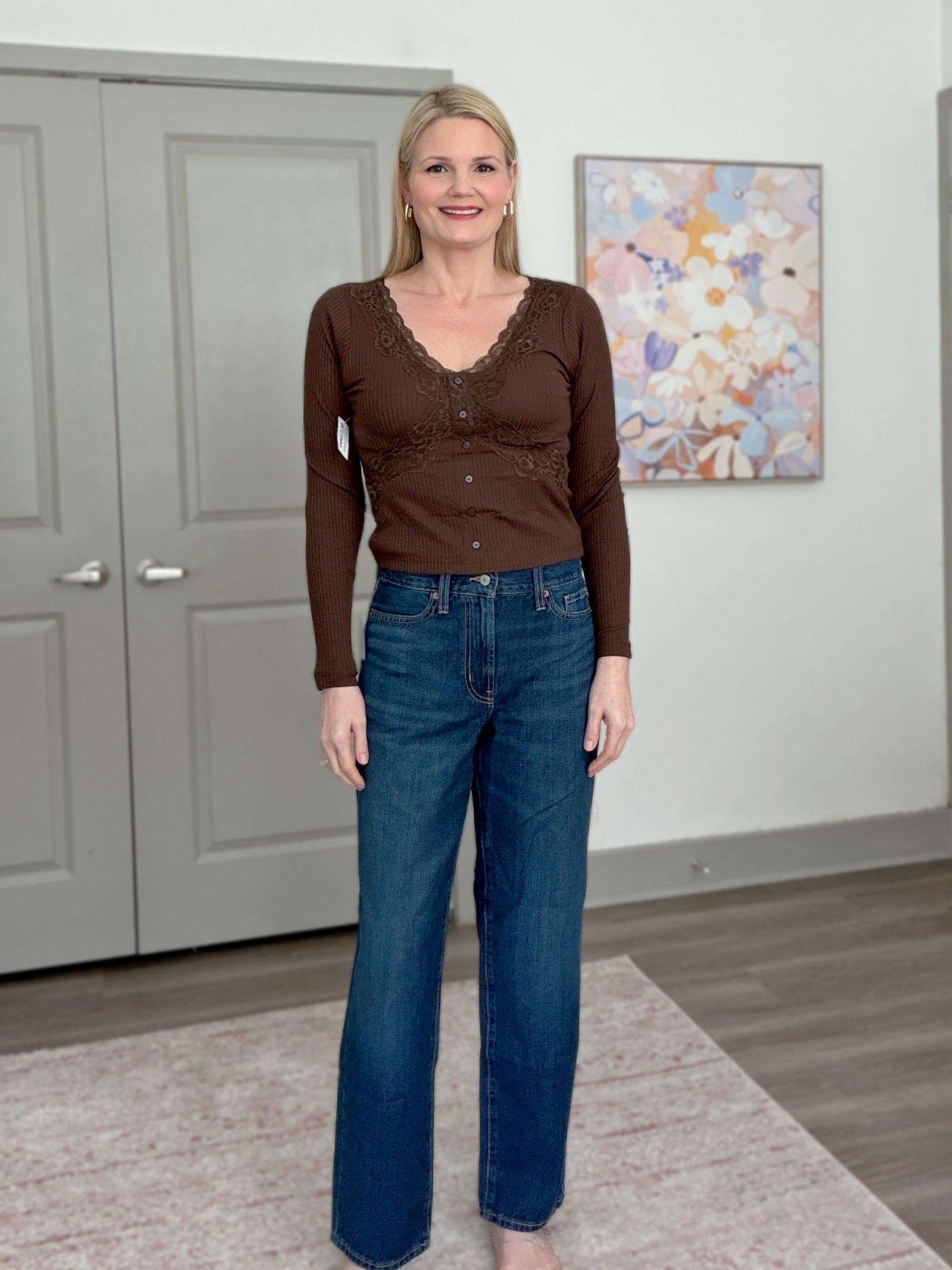 New from Old Navy!
Lace button top in size small but need the small tall, it is cropped. 
Loose rigid jeans in size 4 regular, they run big  

#LTKootd #LTKSaleAlert #LTKTall