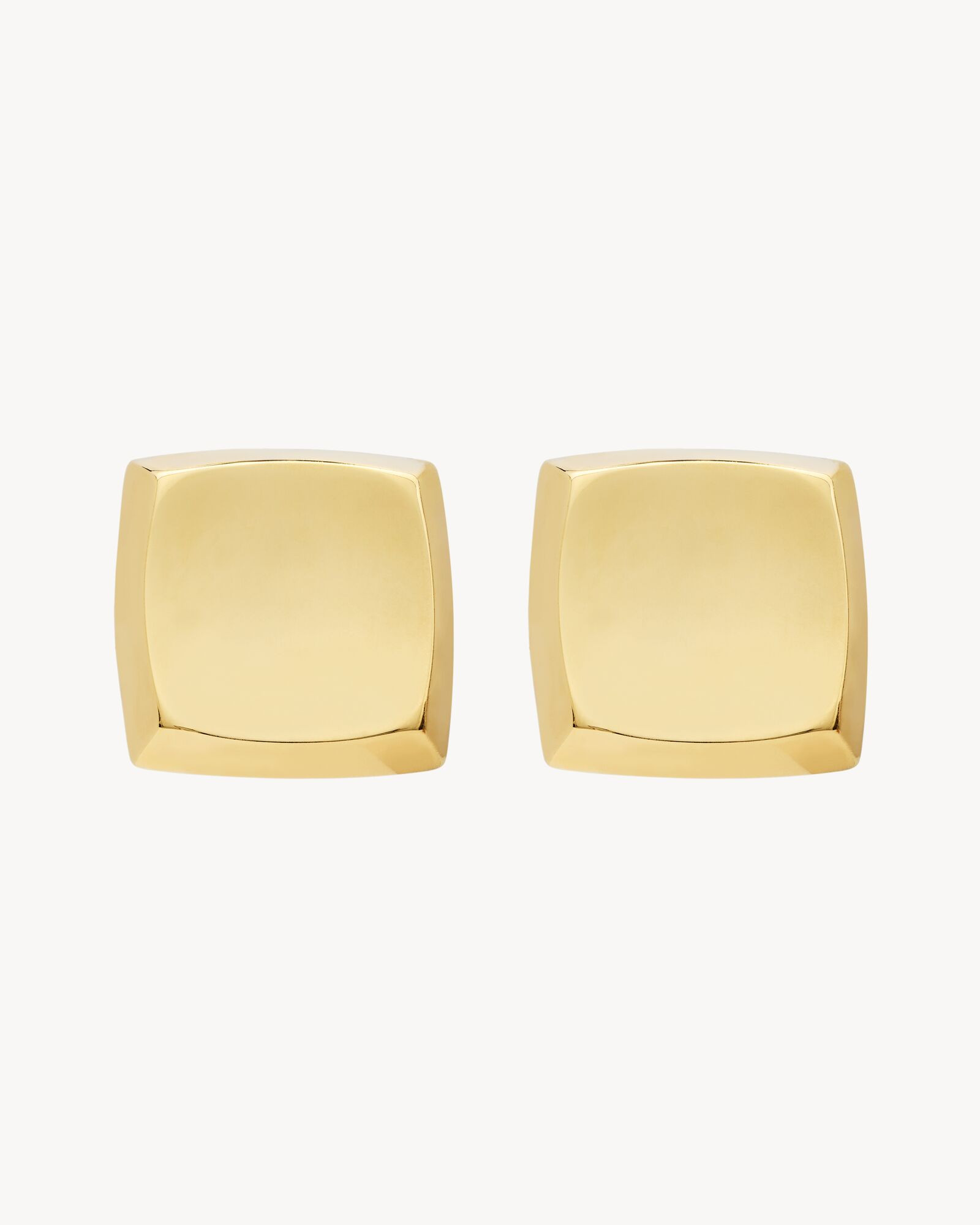 Square earrings with curved shape and polished finish. | Saint Laurent Inc. (Global)