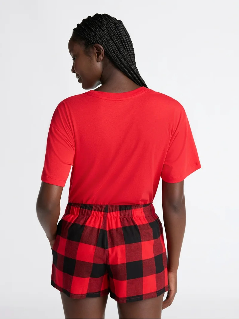 Joyspun Women's Short Sleeve Tee and Flannel Shorts Pajama Set, 2-Piece, Sizes XS-3X | Walmart (US)