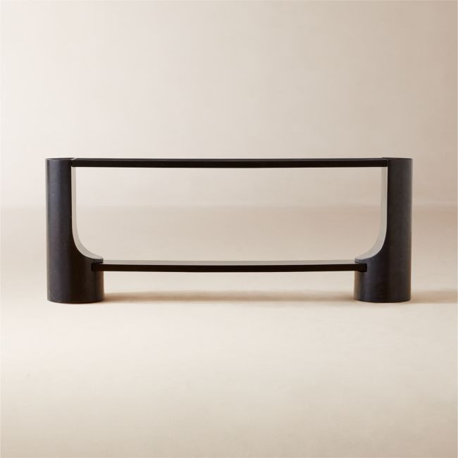 Scoop 76"" Black Marble and Ash Wood Console Table | CB2