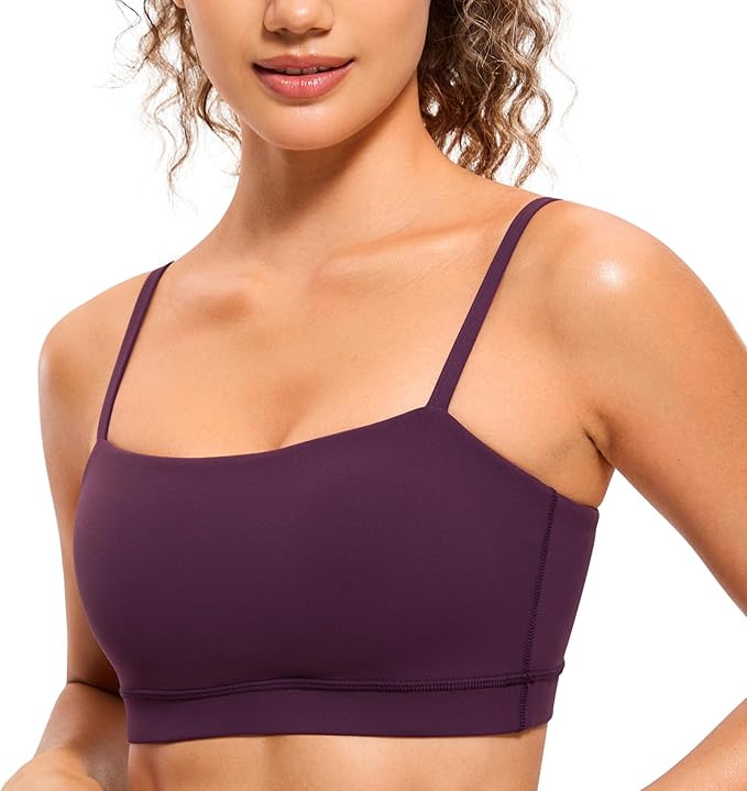 CRZ YOGA Butterluxe Womens Adjustable Spaghetti Thin Strap Sports Bra - Padded Wireless Square Ne... | Amazon (US)
