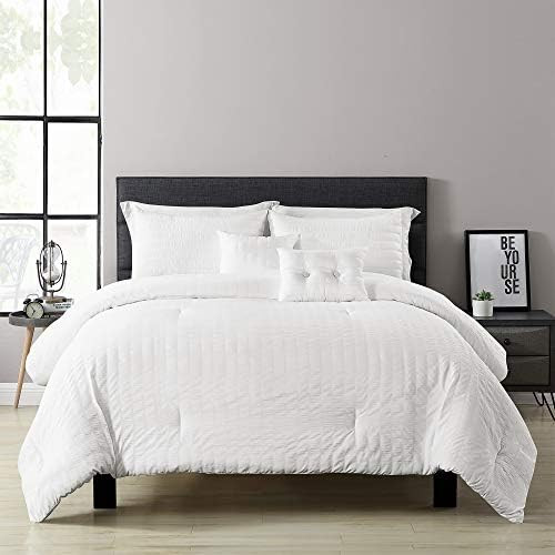 Lush Décor Farmhouse Seersucker 5-Piece Full/Queen Comforter Set (White) | Amazon (US)