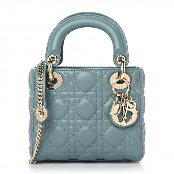 CHRISTIAN DIOR Lambskin Cannage Mini Lady Dior Cloud Blue | FASHIONPHILE (US)