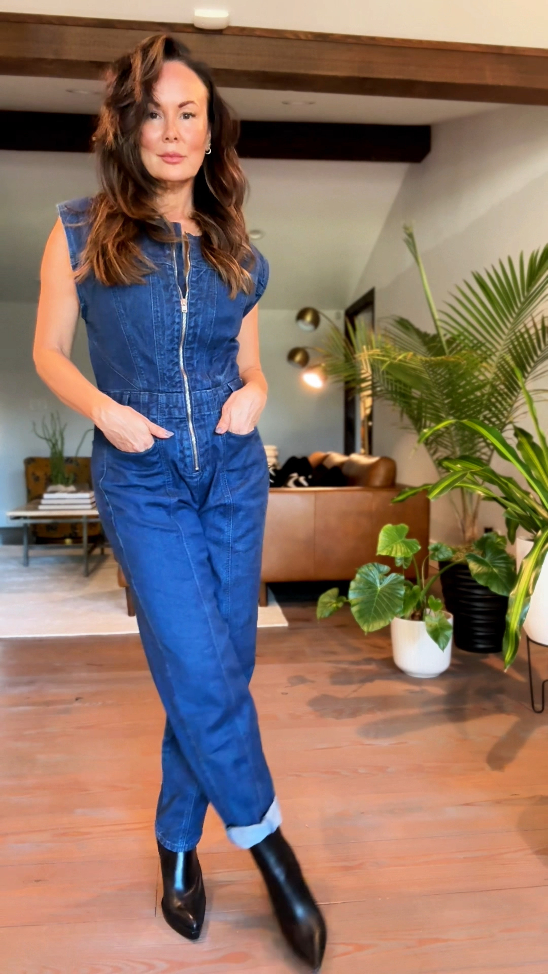 You would think this was a $350 jumpsuit! Also comes in black 🖤 
Feels like lux premium denim plus it’s made in a CERTIFIED FAIR TRADE FACTORY. 

It will be great with a fitted mock turtleneck in winter, too. All the boots are a few years old. Cant link. The snakeskin Schutz have several similar styles.

#LTKOver40 #LTKStyleTip #LTKFindsUnder50