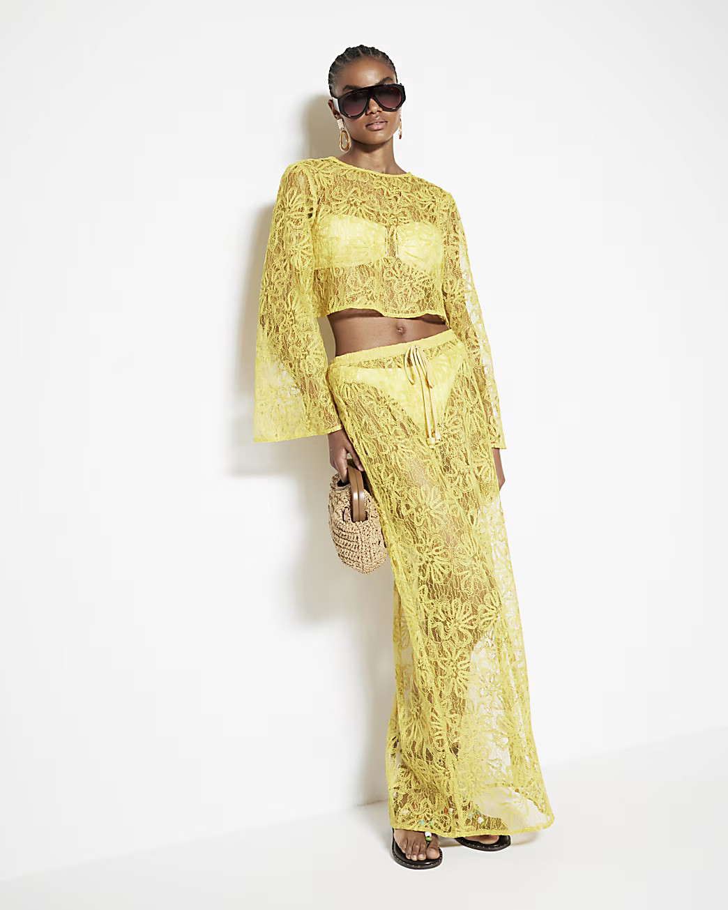Yellow Lace Beach Maxi Skirt | River Island UK & IE