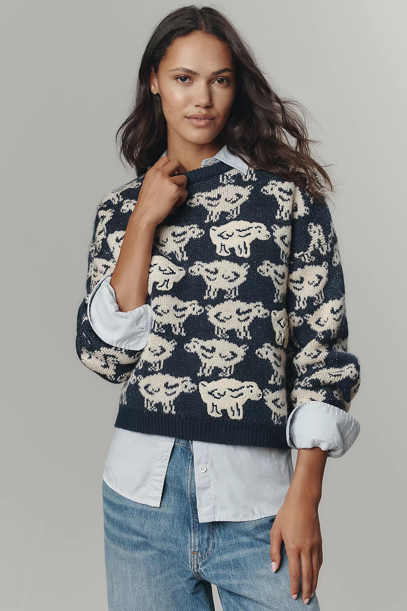 Maeve Crew-Neck Sheep Motif Sweater | Anthropologie (US)