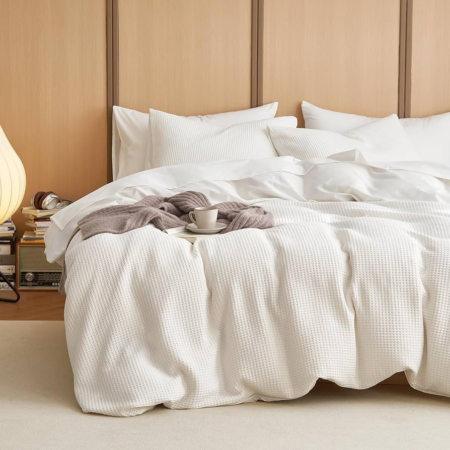 Wake In Cloud - Waffle Cotton Comforter Set, 100% Cotton Fabric Bedding, Waffle Weave Knit Textur... | Amazon (US)