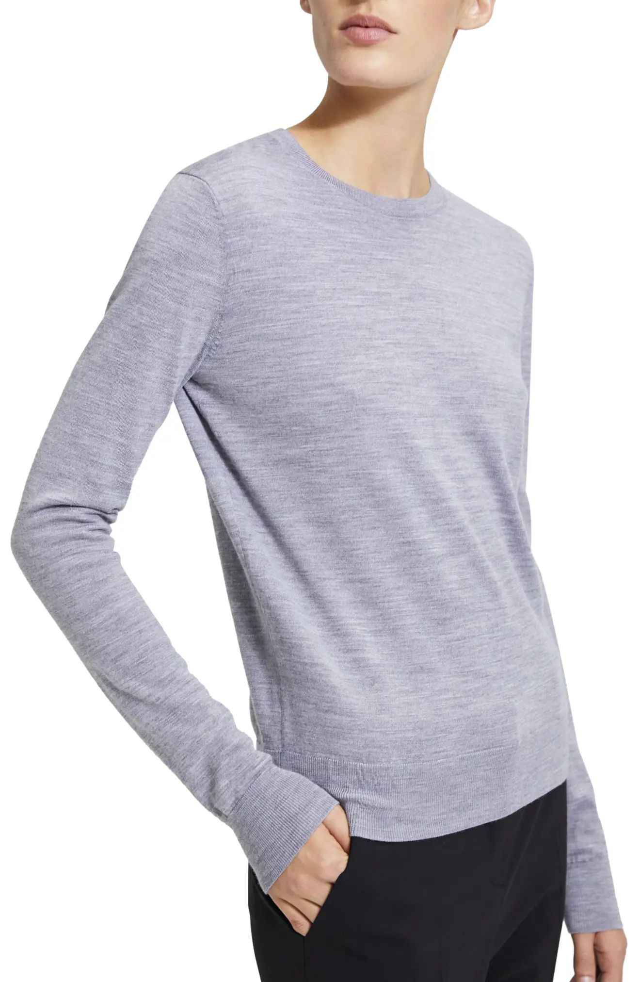 Theory Regal Wool Crewneck Sweater in Cool Heather Grey at Nordstrom, Size X-Large | Nordstrom