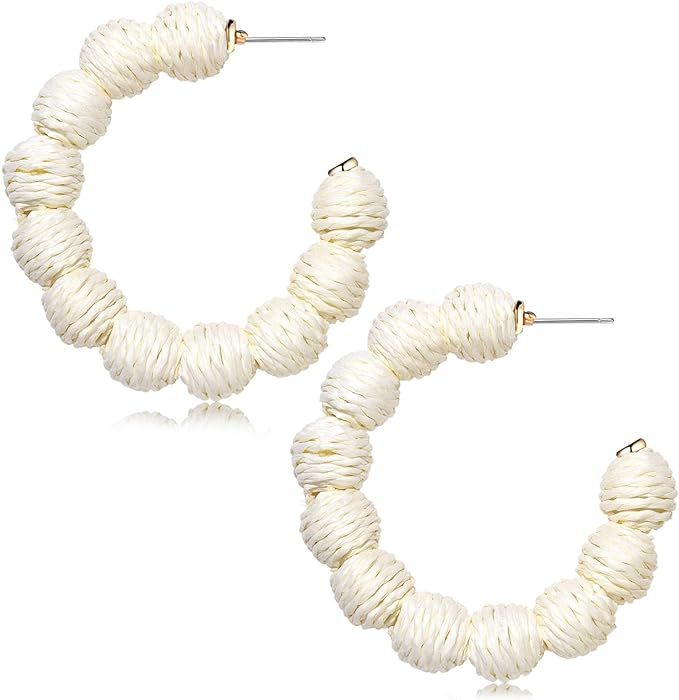 Rattan Earrings Handmade Rattan Ball Hoop Earrings for Women Retro Woven Straw Wicker Earrings Bi... | Amazon (US)