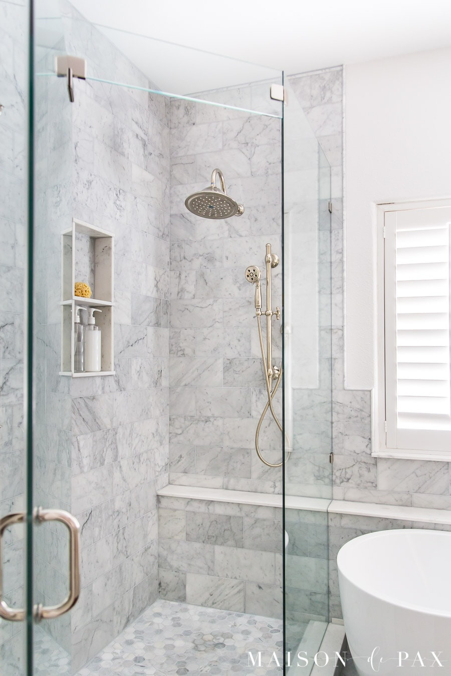✨ Marble + brass = timeless perfection ✨
This master bath got the ultimate spa-worthy glow-up — clean, classic, and oh so serene. 🛁
Shop the marble tile, brass fixtures, and decor details below ↓ 

 #LTKHome