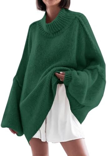 Saodimallsu Womens Oversized Sweaters Mock Neck Batwing Long Sleeve 2025 Fall Trendy Ribbed Knit ... | Amazon (US)