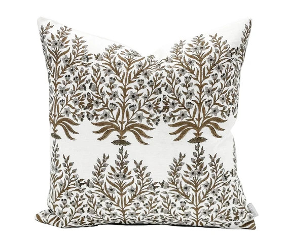 Designer Floral Olive on Off White Linen Pillow Cover, Floral Pillow cover, Boho Pillow, Decorati... | Etsy (US)