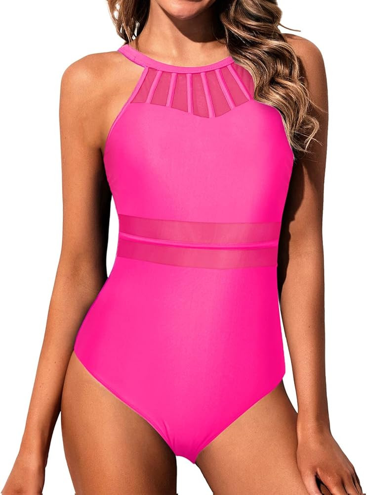 Holipick Black Women High Neck One Piece Swimsuit Tummy Control Bathing Suit Modest Swimwear | Amazon (US)