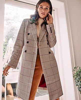 Ann Taylor Petite Checked Double Breasted Chesterfield Coat | Ann Taylor (US)