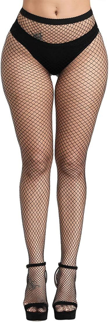 Women's High Waisted Fishnet Tights Sexy Wide Mesh Fishnet Stockings | Amazon (US)