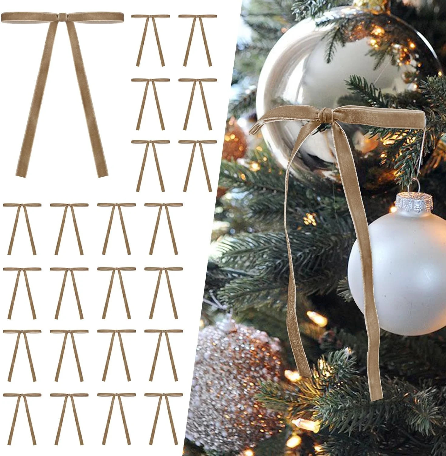 24pcs Skinny Ribbon Velvet Bows Vintage Decorations for Christmas Tree, Wreath, Wedding, Gift Wra... | Walmart (US)