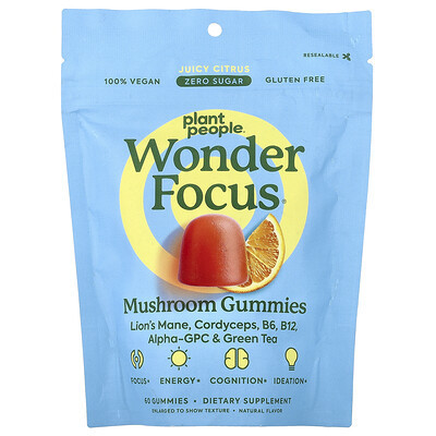Plant People, WonderFocus®, Mushroom Gummies, Juicy Citrus, 60 Gummies | iHerb