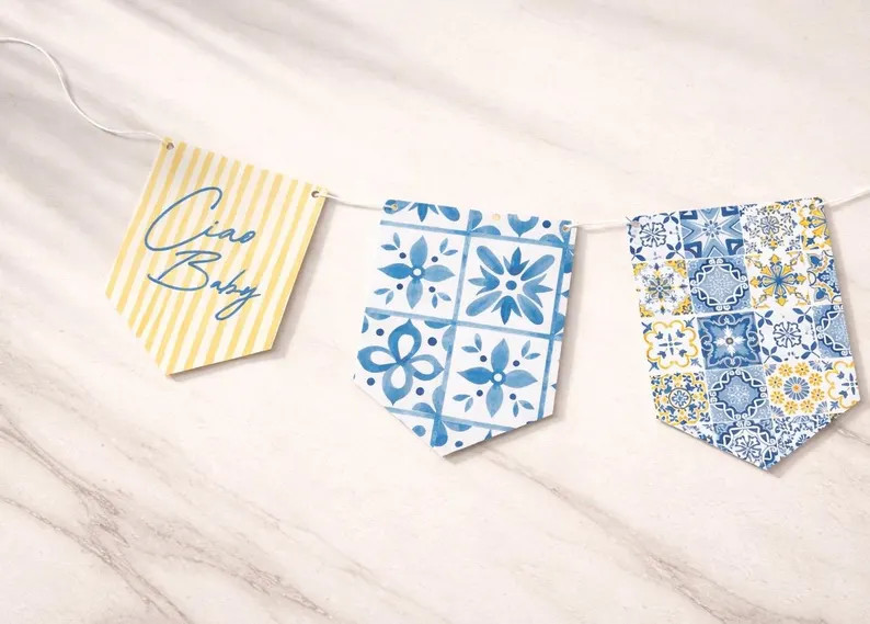 Ciao Baby Banner, Amalfi Coast Baby Shower Banner, Italian Baby Shower Decor, Blue Tile Garland, ... | Etsy (Global)