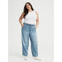 High-Rise Pull-On Drapey Barrel Jeans in Medium Blue-Denim | Torrid (US & Canada)