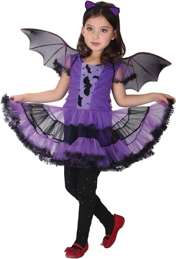 EOZY Girls Bat Vampire Costume Kids Halloween Clothes Animal Cosplay Purple Dress | Amazon (US)