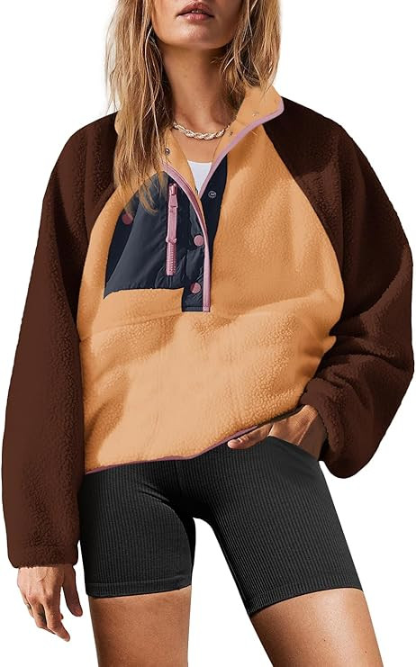 Yanekop Womens Fuzzy Fleece Pullover Sherpa Sweatshirt Long Sleeve Button Down Sweater Jacket wit... | Amazon (US)