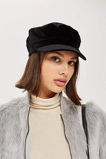 Velvet Baker Boy Hat - Black | Topshop US