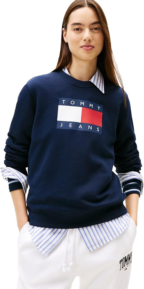 Tommy Jeans Women's Medium Weight Pullover Crewneck With Flag Logo Detail | Amazon (US)