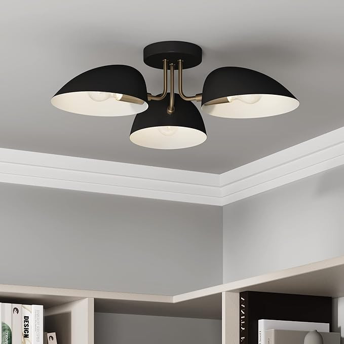 Nathan James Argo Semi Mount Flush Ceiling Light, 3-Lights Modern Retro Lighting with Black Round... | Amazon (US)