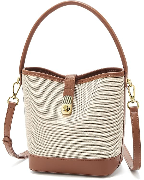 FOXLOVER Coated Canvas Bucket Crossbody Bags for Women Top-Handle Handbags Small Satchel Purse Tr... | Amazon (US)