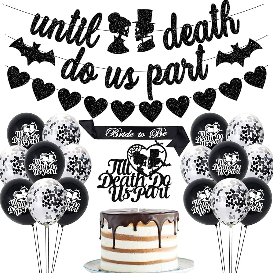 Black Glitter Till Death Do Us Part Banner Black Glitter Heart-Shaped Garland Cake Topper Latex B... | Amazon (US)